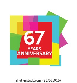 67 years anniversary, for anniversary and anniversary celebration logo, vector design isolated on colorful geometric background.