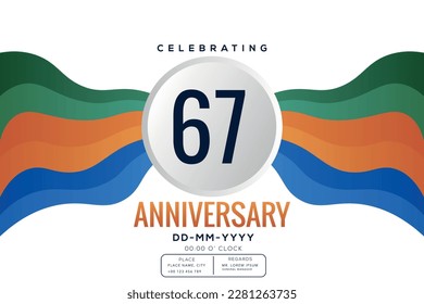 67 years anniversary celebration logo template isolated on white background abstract colorful ribbon vector design