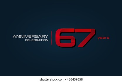 67 years anniversary celebration logo, red, isolated on dark blue background