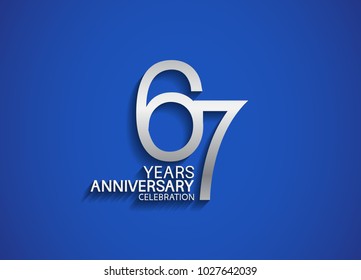 67 years anniversary celebration logotype with silver color isolated on blue background