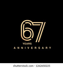 67 years anniversary celebration logotype. anniversary logo with golden and silver color isolated on black background, vector design for celebration, invitation card, and greeting card - Vector