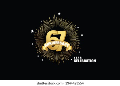 67 years anniversary celebration logotype. anniversary logo with golden isolated on black background, vector design for celebration, invitation greeting card-Vector