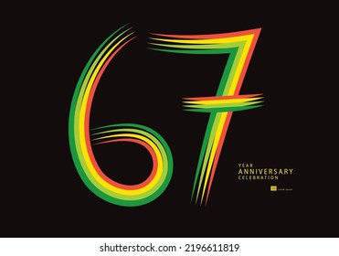 67 years anniversary celebration logotype colorful line vector, 67th birthday logo, 67 number design, Banner template, logo number elements for invitation card, poster, t-shirt.