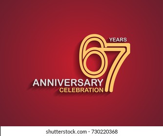 67 years anniversary celebration logotype with linked number gold and silver color isolated on red color. vector anniversary for celebration, invitation card, and greeting card