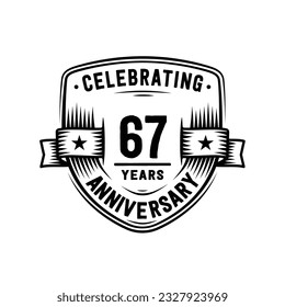 67 years anniversary celebration shield design template. 67th anniversary logo. Vector and illustration.