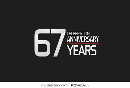 67 years anniversary celebration simple design white color with red line isolated on black background 