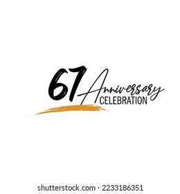 67 Years Anniversary Celebration Vector Template, Black Lettering Numbers with brush drawing hand drawn sketch, number logo design vector illustration