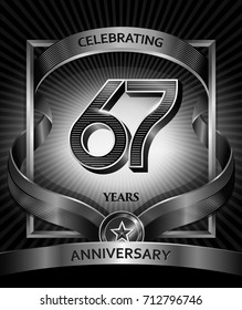 67 years anniversary design template for invitation, advertising, banner, vector design