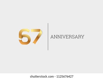 67 Years Anniversary Golden ribbon form number font. isolated on white background.  