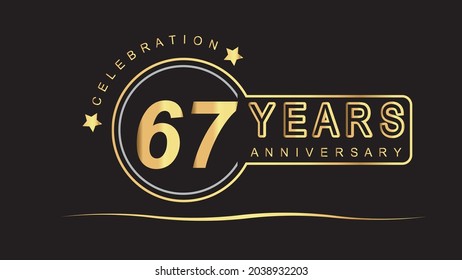 67 years anniversary golden and silver color with circle ring isolated on black background for anniversary celebration event luxury vector