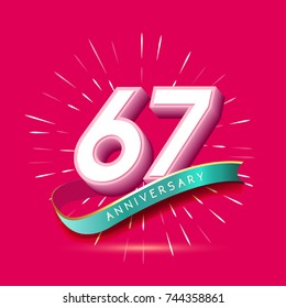 67 years anniversary logo celebration with firework and ribbon