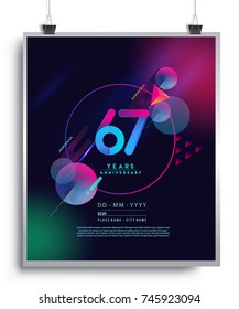 67 Years Anniversary Logo with Colorful Galactic background, Vector Design Template Elements for Invitation Card and Poster Your Birthday Celebration.