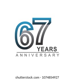 67 years anniversary logotype bold line number with grey and blue color for celebration event isolated on blue background