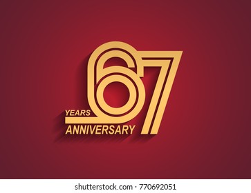 67 years anniversary logotype with linked number golden color isolated on red background for celebration event