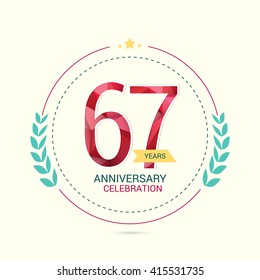 67 Years Anniversary with Low Poly Design and Laurel Ornaments