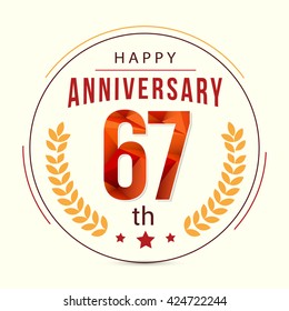 67 Years Anniversary with Low Poly Design and Laurel Ornaments