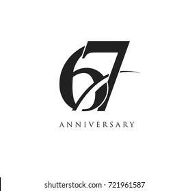 67 years anniversary pictogram vector icon, simple years birthday logo label, black and white stamp isolated