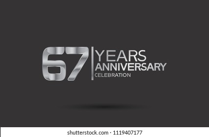 67 years anniversary silver design for celebration event isolated on black background 