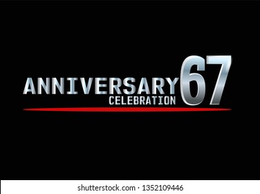 67 years Anniversary with silver font and under red line. Silver font with black background and red underline. Elegant and simple design. My all design can see in my portofolio