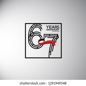 67 years anniversary template flat style with square and red ribbon