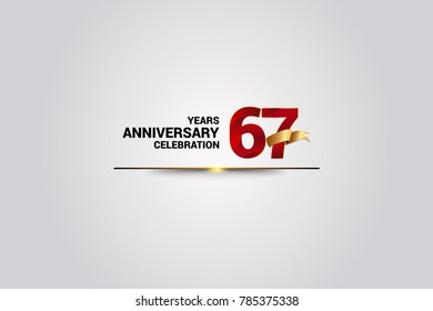 67 Years anniversary using red elegant number isolated on white background, with golden ribbon ca be use as celebration event logo