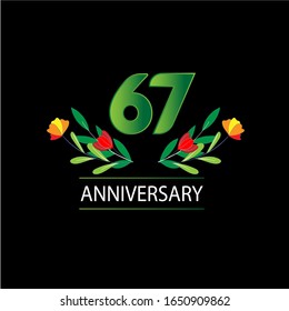67 Years anniversary. Vector design greeting card with decorative floral for celebration