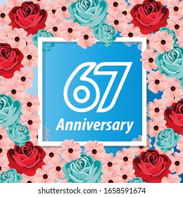 67 años. Tarjeta de saludo decorativa floral para celebración