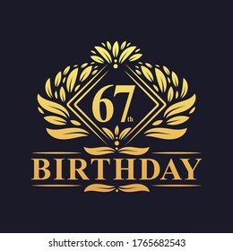 67 years Birthday Logo, Luxury Golden 67th Birthday Celebration.