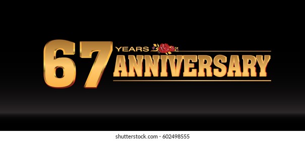 67 Years gold anniversary celebration logo, anniversary for celebration, birthday, wedding and party