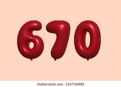 670 3d number balloon made of realistic metallic air balloon 3d rendering. 3D Red helium balloons for sale decoration Party Birthday, Celebrate anniversary, Wedding Holiday. Vector illustration