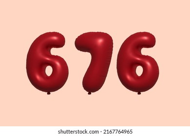 676 3d number balloon made of realistic metallic air balloon 3d rendering. 3D Red helium balloons for sale decoration Party Birthday, Celebrate anniversary, Wedding Holiday. Vector illustration