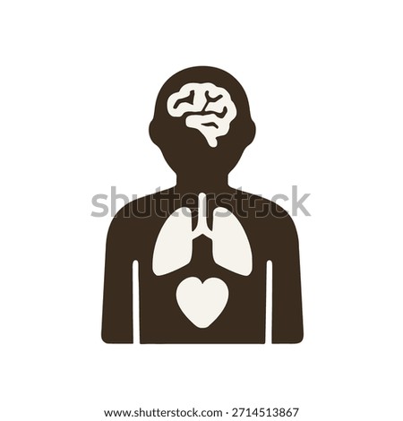 6799 Icon "Body Neutrality" - A human silhouette focusing on functional parts (heart, lungs, brain), not shape.