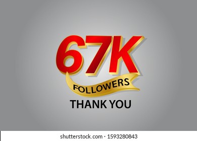 67K, 67.000 Followers Thank you logo Sign Ribbon Gold space Red and Golden for social media, internet, website - vector