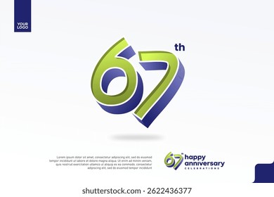 67th Anniversary 3D Number with Silver Jubilee Design in Pear Green and Violet Blue