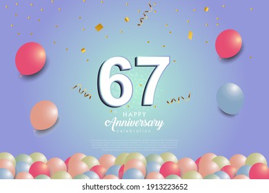 67th anniversary background with 3D number and balloons illustration