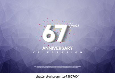 67th anniversary background with an illustration of white numbers on a background of broken glass.