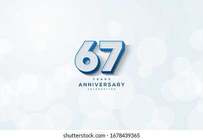 67th anniversary background with illustrations of white backgrounds and blue numbers.