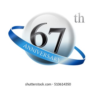 67th anniversary celebration with blue ring on white isolated background