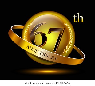 67th anniversary celebration with gold ring and laurel on black isolated background