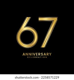 67th Anniversary celebration. Anniversary logo design with golden color for anniversary celebration event. Logo Vector Template Illustration