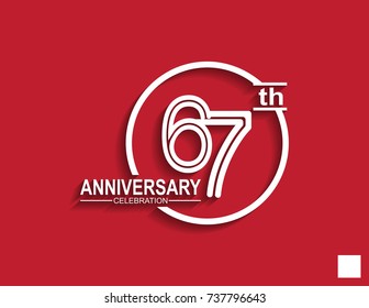 67th anniversary celebration logotype with linked number in circle isolated on red background