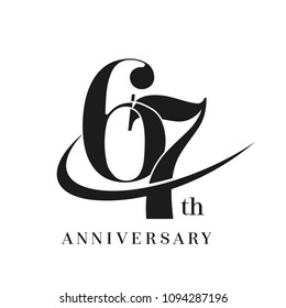 67th Anniversary Celebration simple monogram Design. pictogram vector icon, simple years birthday logo label, black and white stamp isolated