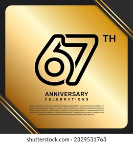 67th anniversary celebration template design with simple and luxury style in golden color, vector template