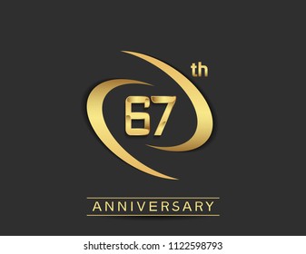 67th anniversary design with double swoosh golden color isolated on black background for celebration