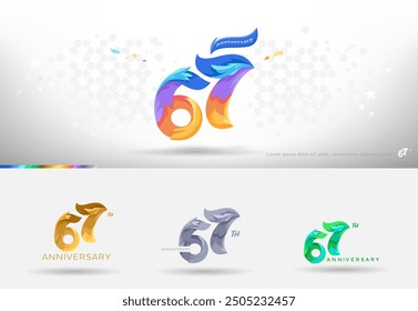 67th Anniversary design logo. Modern colorful style. cheerful number celebration with color variation