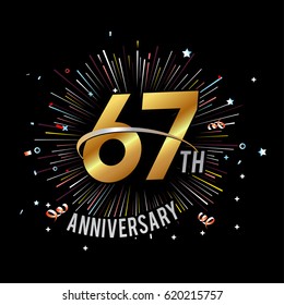 67th Anniversary fireworks and celebration background - stock vector