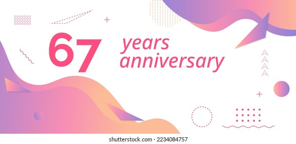 67th anniversary logo, birthday celebration. Vector design with colorful geometric background and circles shape.