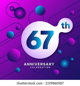 67th Anniversary logo with colorful abstract background, template design for invitation card and poster your birthday celebration. Vector eps 10