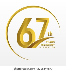 67th Anniversary Logo, Logo design for anniversary celebration with gold color isolated on white background, vector illustration