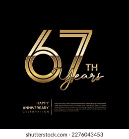 67th anniversary logo with double line style. Gold line art design. Logo Vector Template